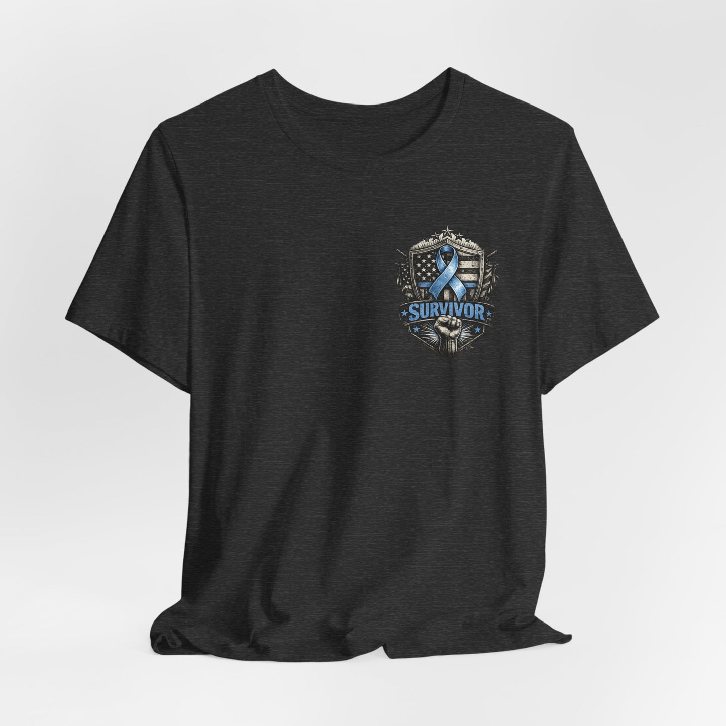 Survivor Blue Flag Shield T-Shirt, Prostate Cancer