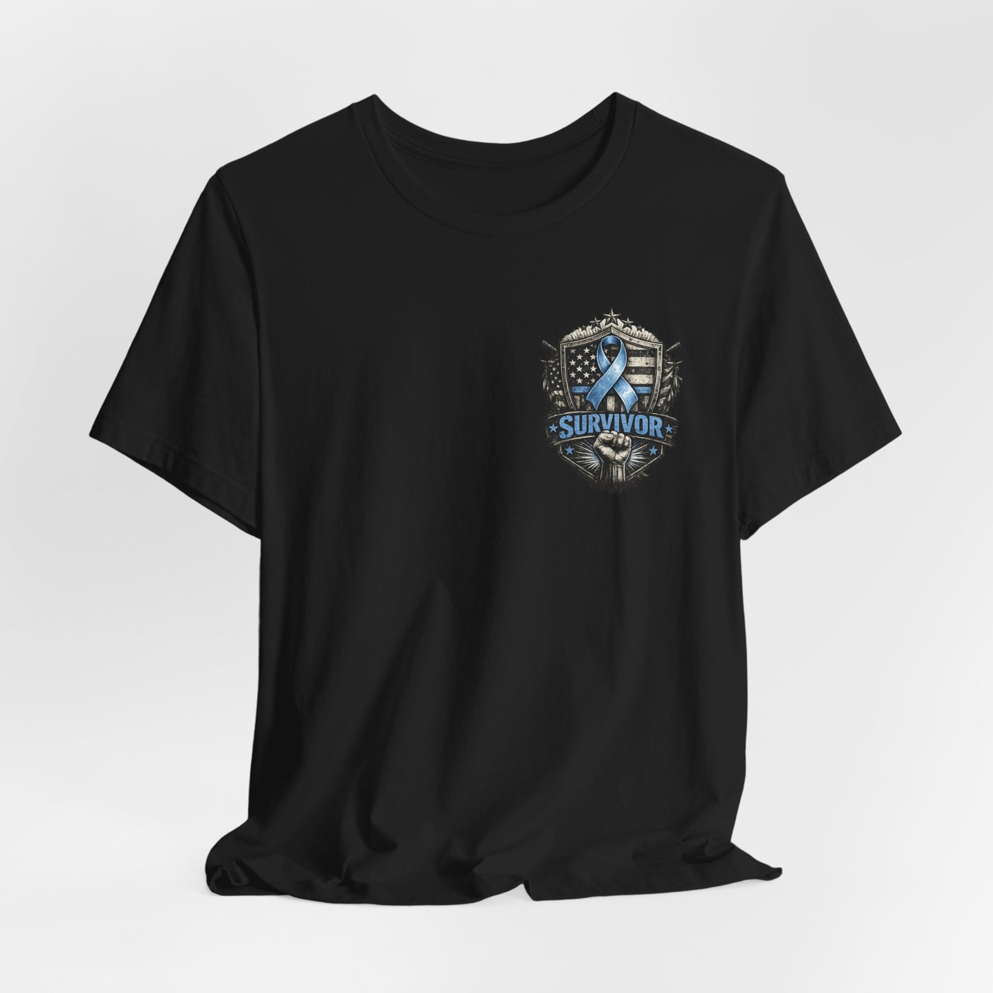 Survivor Blue Flag Shield T-Shirt, Prostate Cancer