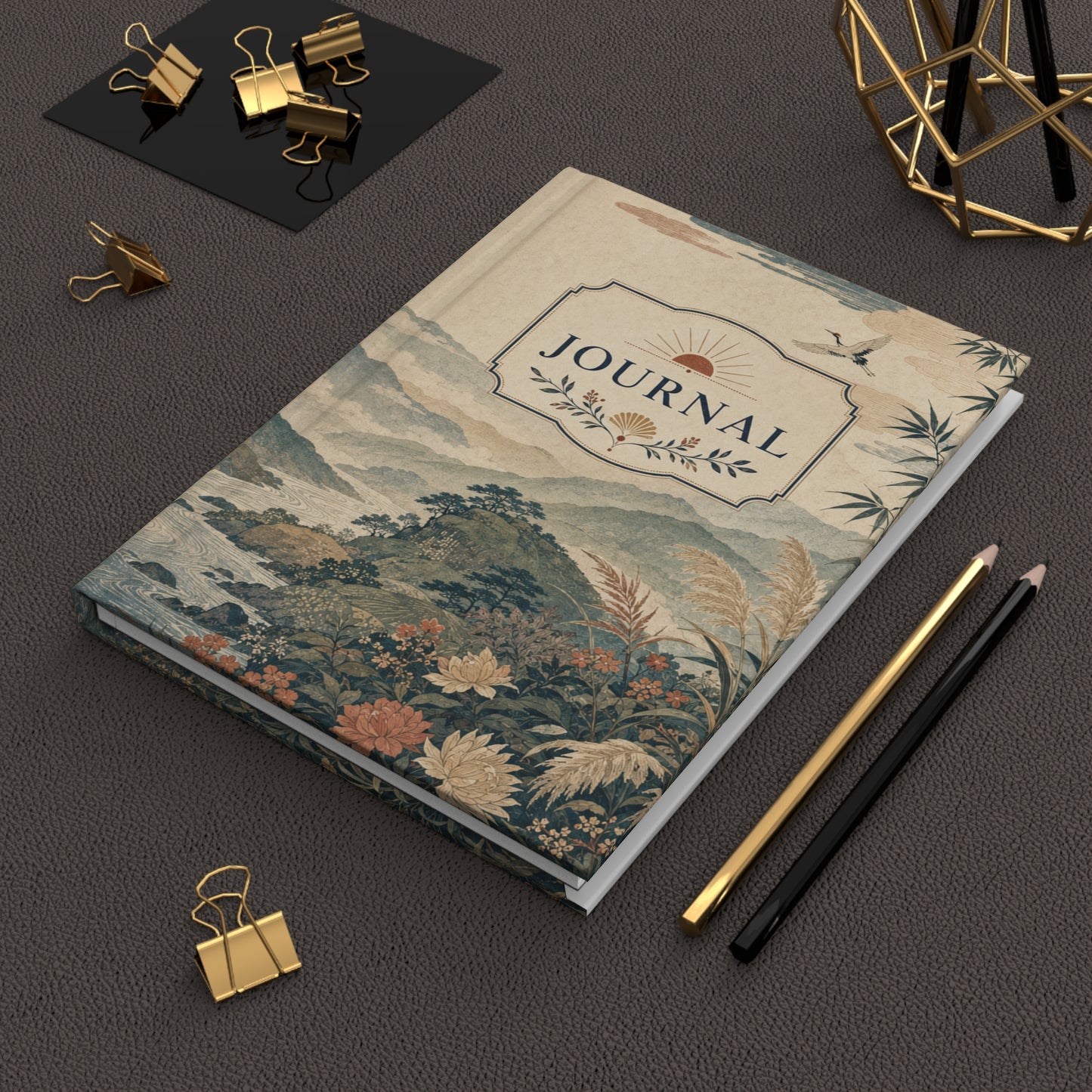 Vintage Mountain Journal — Hardcover Matte Notebook with Scenic Sunrise Design
