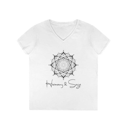 Harmony & Sage V-Neck T-Shirt, Spiritual Gift, Yoga Shirt, Meditation Top, Casual Wear, Mindfulness Apparel