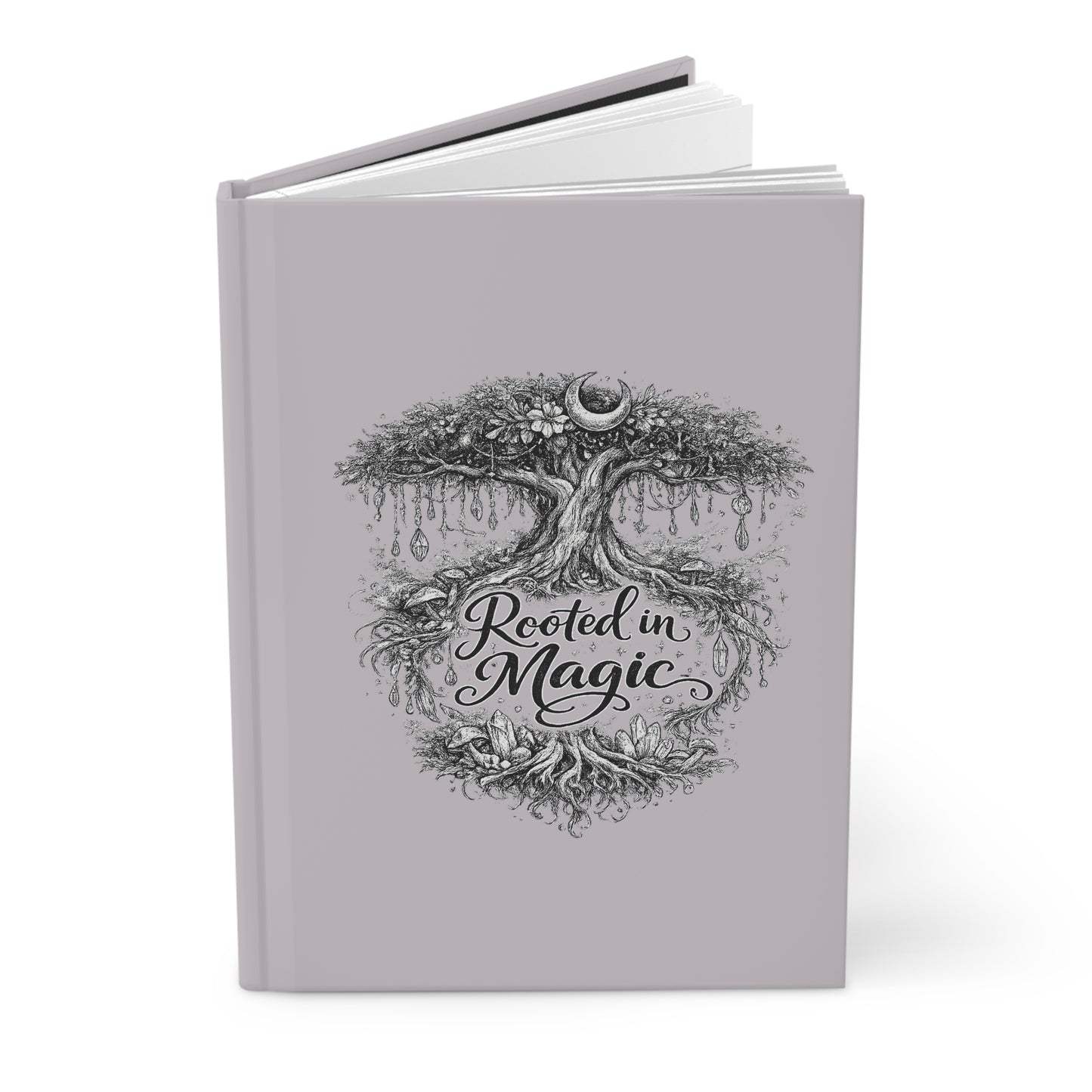 Hardcover Journal — "Rooted in Magic" Tree & Moon Spiritual Notebook