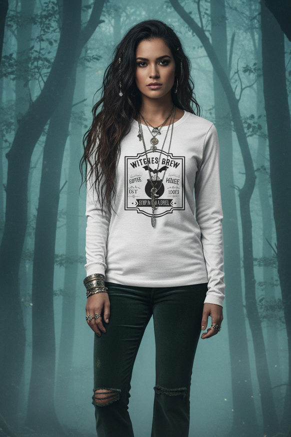 Witches Brew Long Sleeve Tee, Boho Vibes, Gift for Mystic Lovers, Halloween Apparel, Unisex Spirit Tee