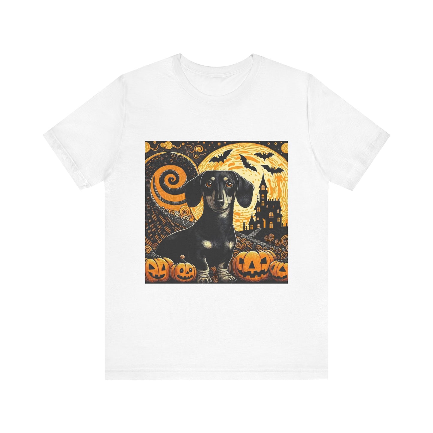 Halloween Dachshund Graphic Tee, Spooky Dog Shirt, Fall T-Shirt, Cute Pet Lover Gift, Unisex Halloween Apparel, Pumpkin Halloween Top