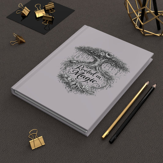 Hardcover Journal — "Rooted in Magic" Tree & Moon Spiritual Notebook