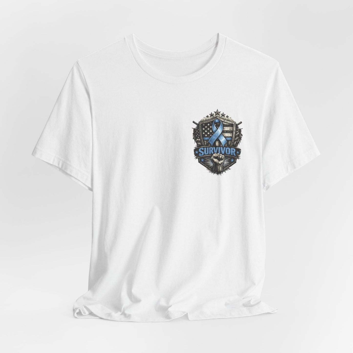 Survivor Blue Flag Shield T-Shirt, Prostate Cancer