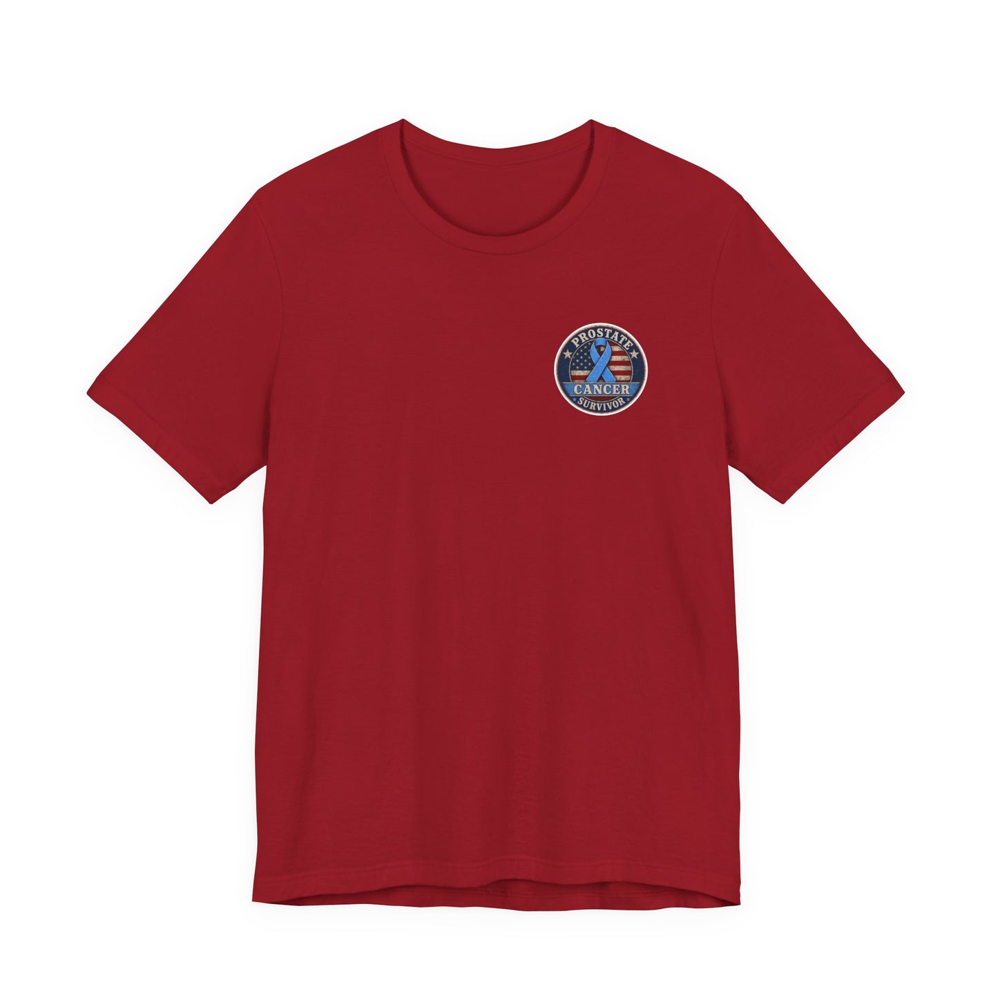 T-Shirt — American Cancer Support Ribbon Chest Patch, Prostate Cancer Survivor