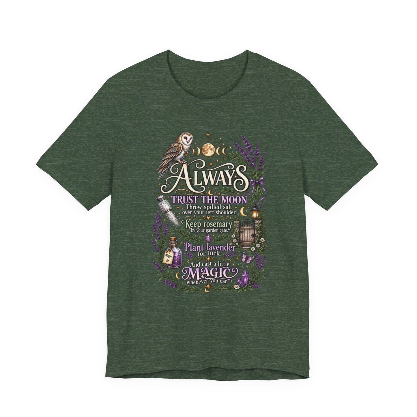 Magic & Moonlight T‑Shirt — "Always Believe There Is Magic" Lavender Owl Graphic Tee
