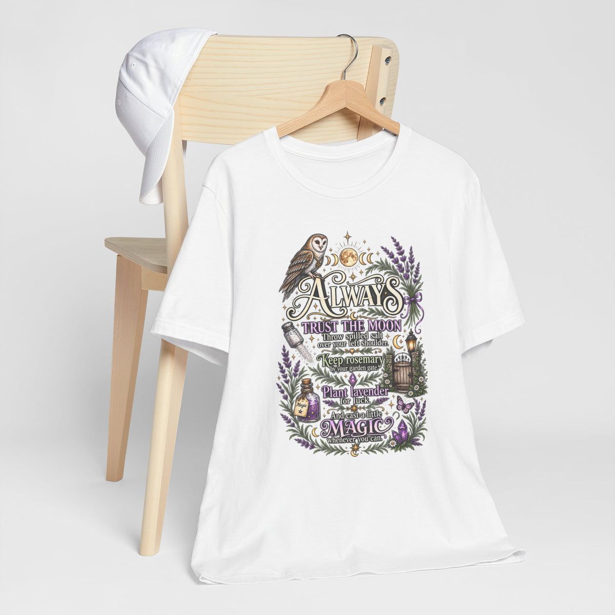 Magic & Moonlight T‑Shirt — "Always Believe There Is Magic" Lavender Owl Graphic Tee