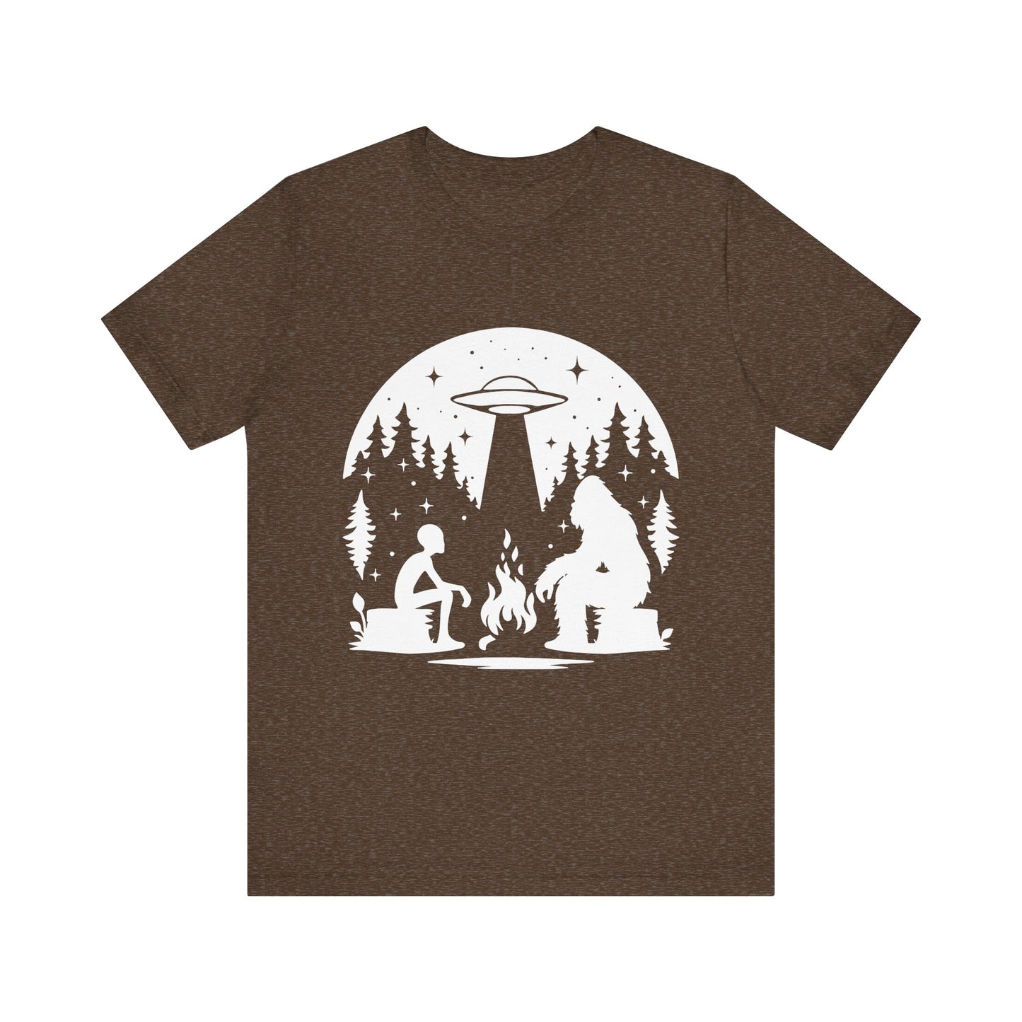 Camping Alien & Bigfoot Unisex Tee, Fun Outdoor Adventure Shirt, Gift for Nature Lovers, Unique Graphic T-Shirt, Summer Camp Outfit