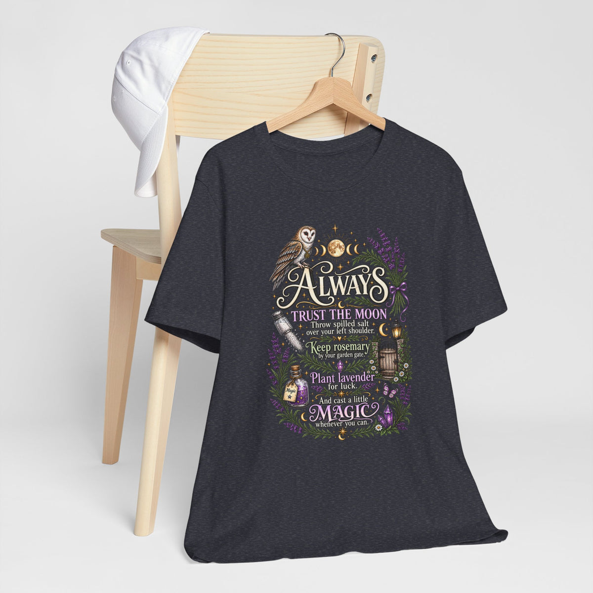 Magic & Moonlight T‑Shirt — "Always Believe There Is Magic" Lavender Owl Graphic Tee