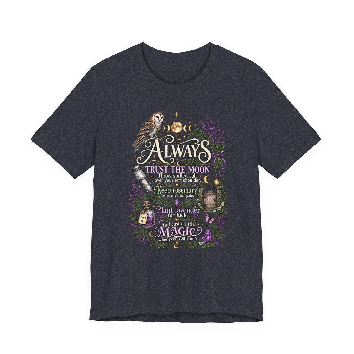 Magic & Moonlight T‑Shirt — "Always Believe There Is Magic" Lavender Owl Graphic Tee