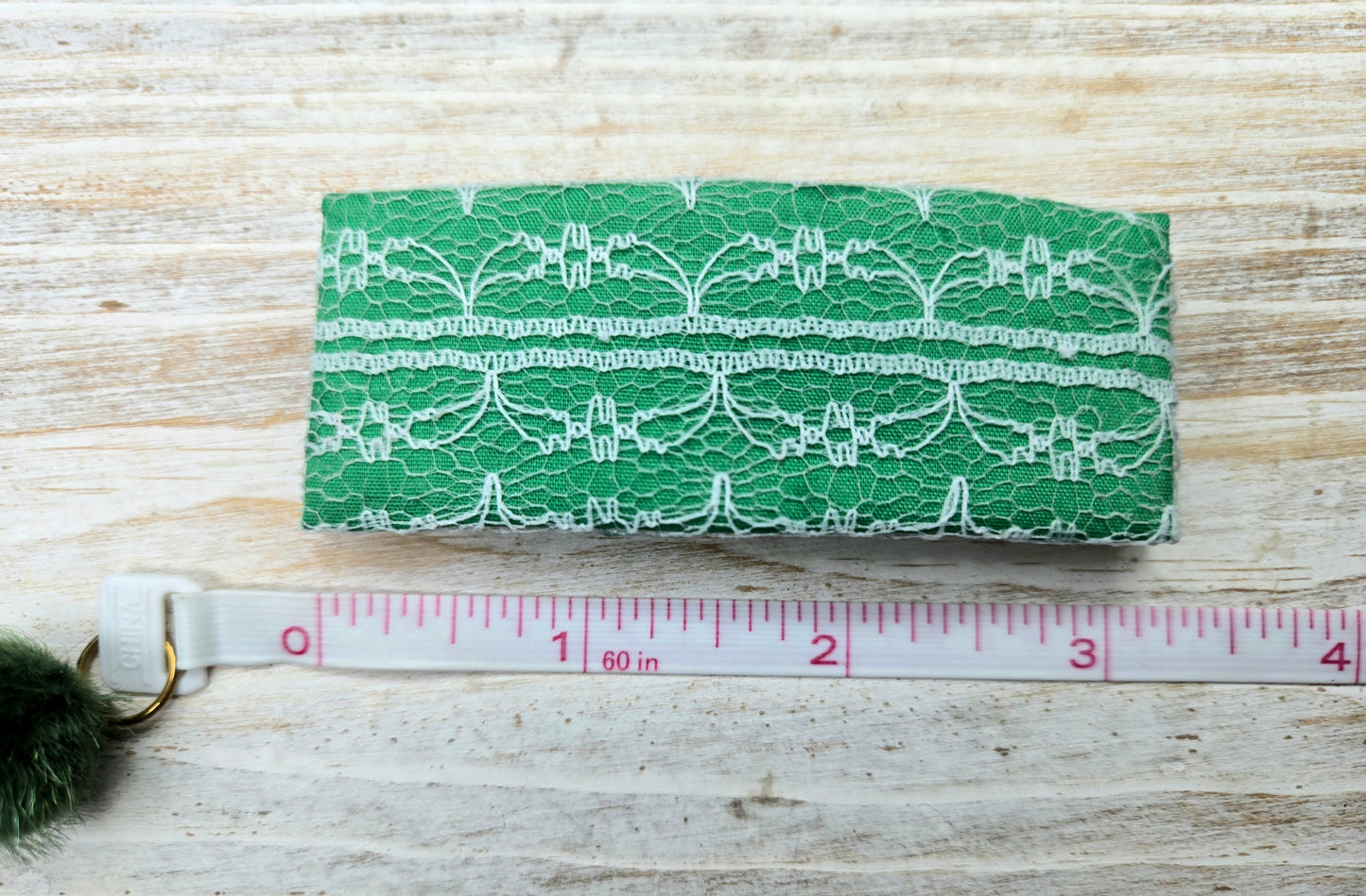 Green Lace French Hair Clip, Fabric Clip, 3.25 Inch, Rectangle