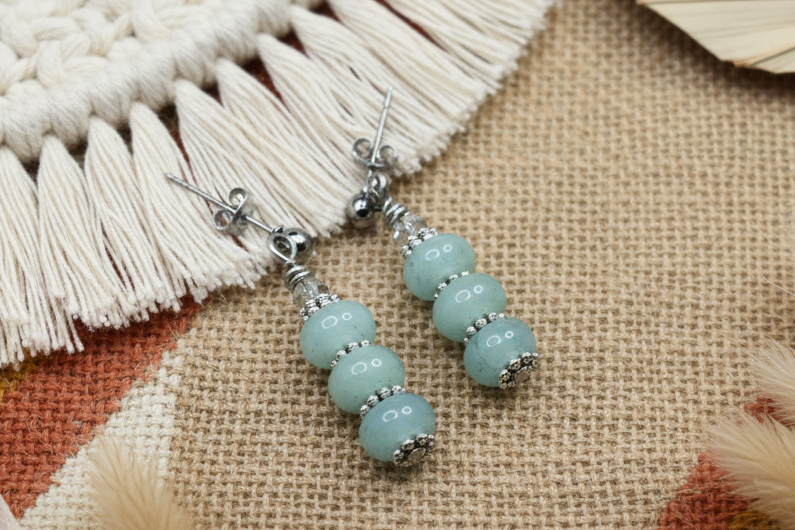 Amazonite Earrings,  Steel, Hypoallergenic, Sensitive Skin, Gemstone Ball Post, Light Teal