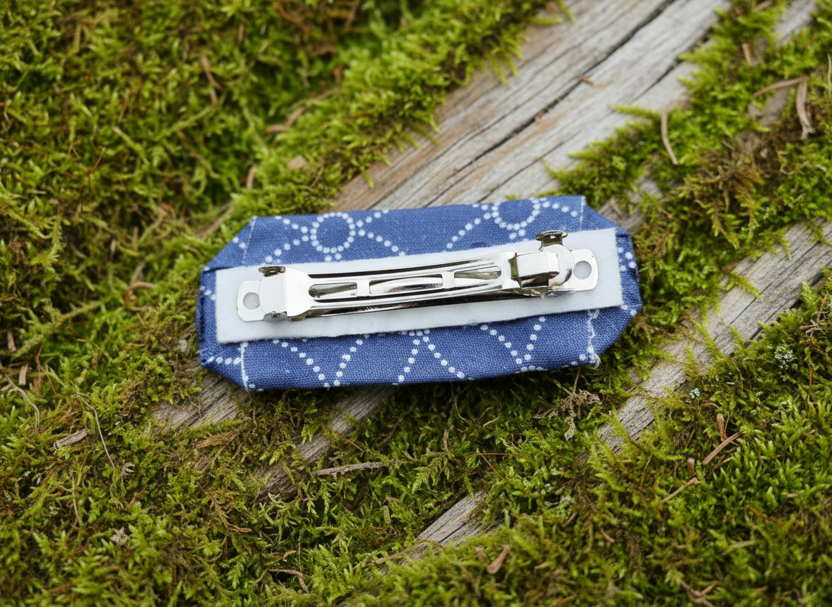 Flower Dots French Hair Clip,  Fabric Clip,  3 Inch, Oval