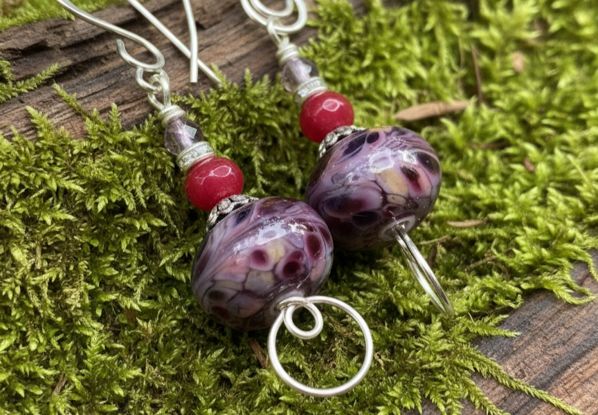 Ruby Lampwork Earrings, Healing Jewelry,  Bohemian Style Jewelry, French Hook