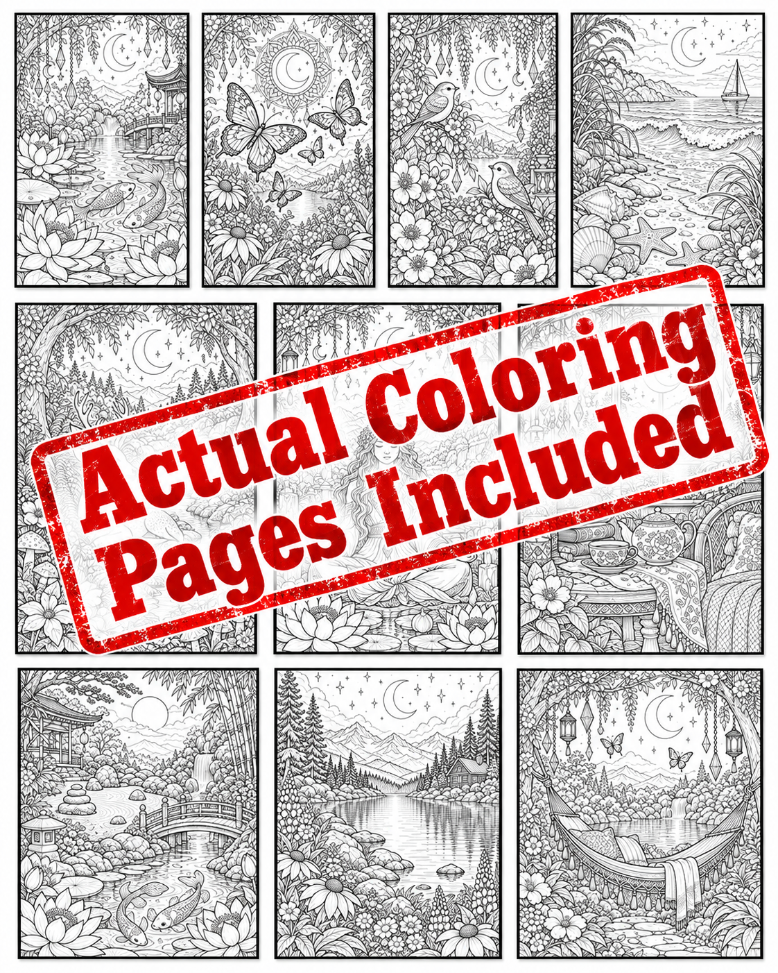Digital Coloring Pages, Adult Coloring Art, Serene Scenes, Relaxation