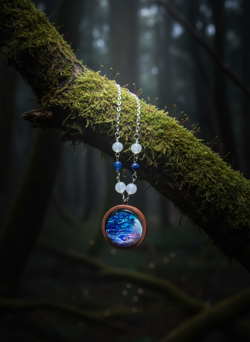 Moonstone & Kyanite Art Necklace, Art Necklace,  Original Painting, Abstract