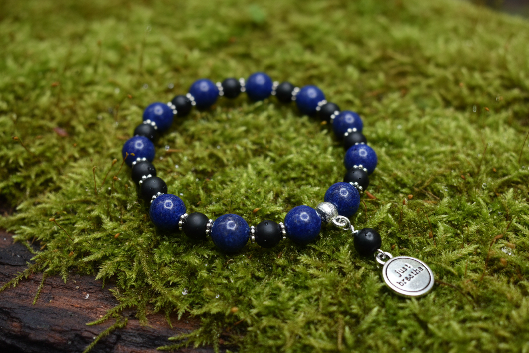 Lapis Lazuli & Black Onyx Gemstone Bracelet, Clarity & Resilience, Just Breathe