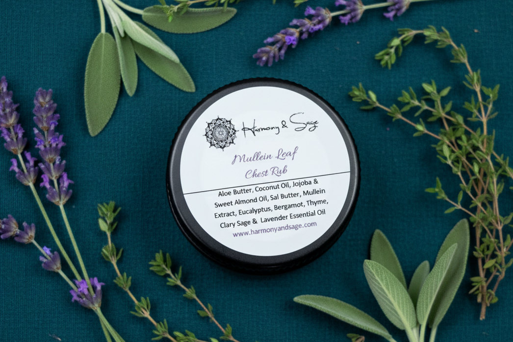 Mullein Herbal Chest Rub with Lavender & Sage, Thyme Balm, Bergamot Balm, Essential Oil Balm, Skin Balm, Chest Balm, Eucalyptus Balm - Harmonyandsage
