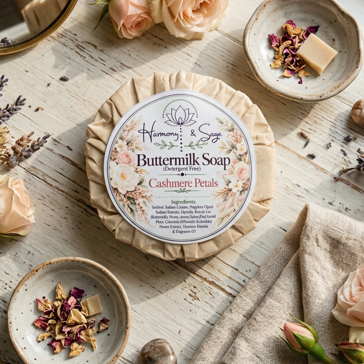Cashmere Petals Buttermilk Soap, Detergent Free, Bergamot, Tea Rose,  Cashmere, Oatmeal, Calendula, Honey