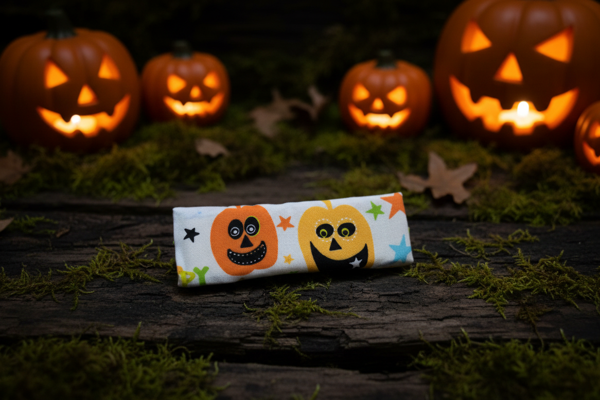 Halloween Pumpkin Hair Clip, Fabric Clip, 3.25 Inch, Rectangle, Leather Lined Barrette,  French Style