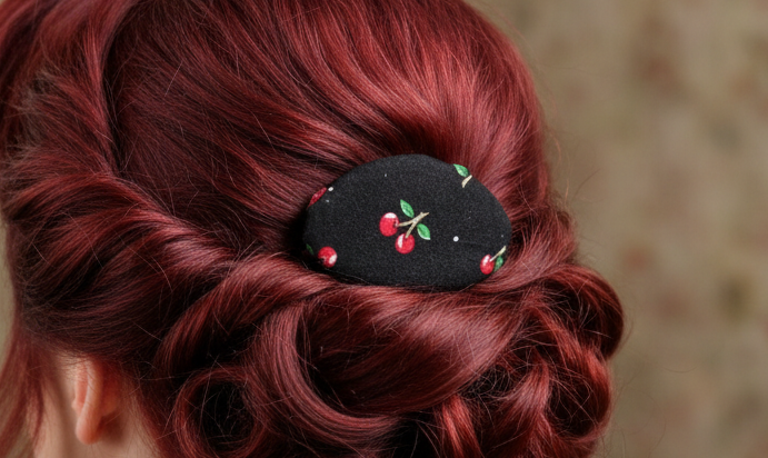 Cherries Fabric 🍒 Hair Clip, French Hair Clip,  2.25 Inch, Retro Clip, Cherry