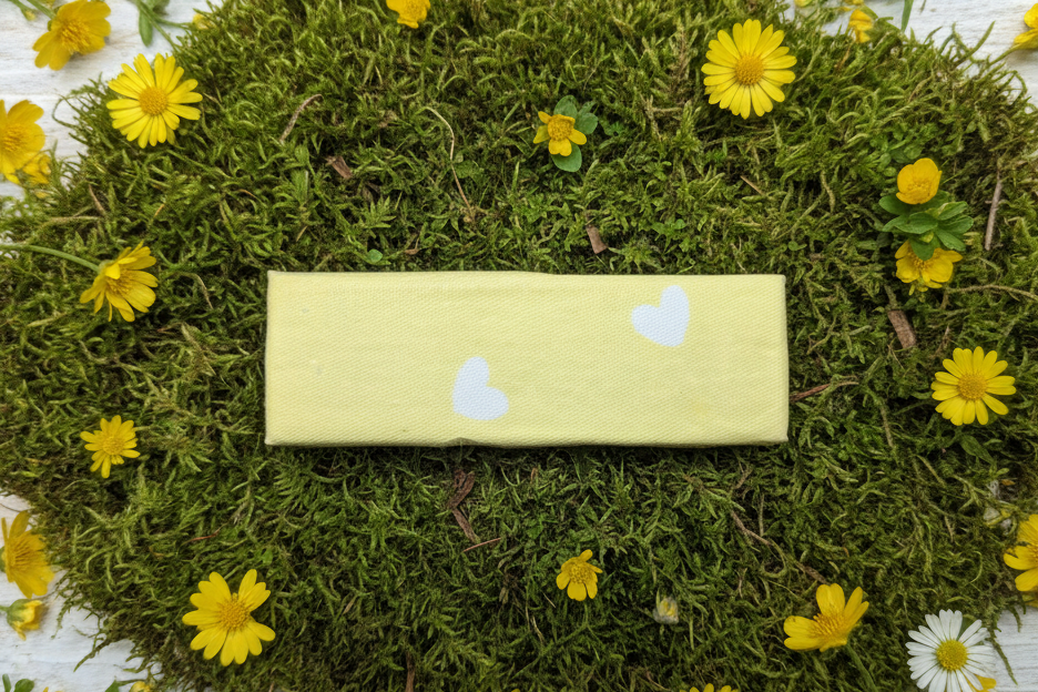 Yellow Hearts Boho French Hair Clip, Fabric Clip, 3.25 Inch, Rectangle, Leather Lined Barrette - Harmonyandsage