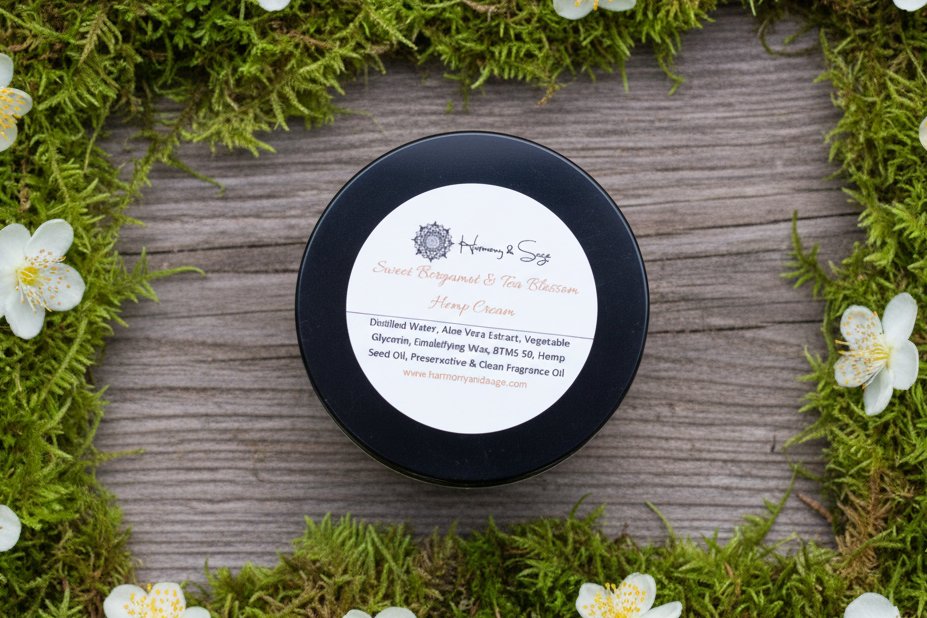 Sweet Bergamot & Tea Blossom Hemp Cream, Whipped Moisturizer, Lotion, Floral - Harmonyandsage