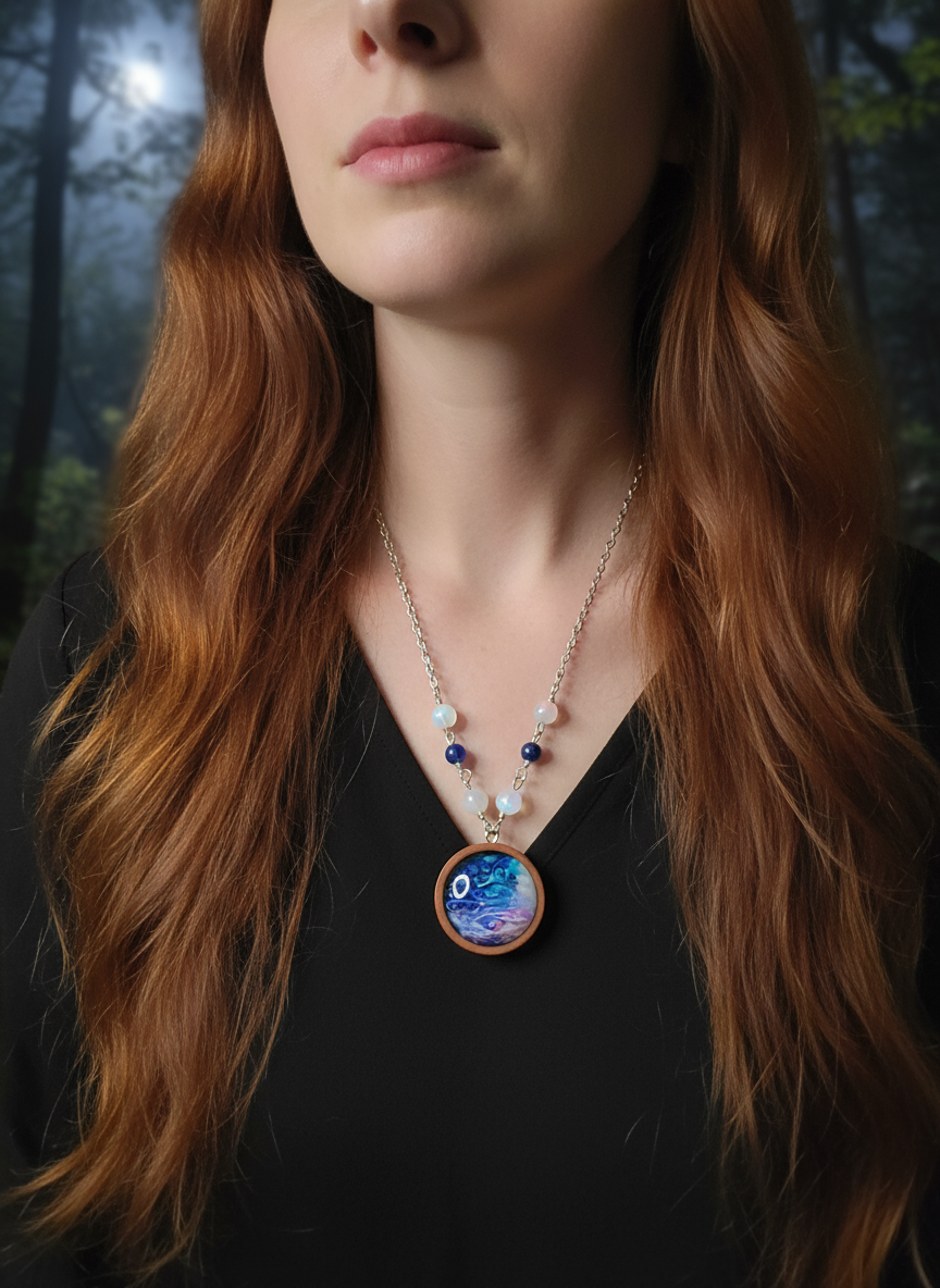 Moonstone & Kyanite Art Necklace, Art Necklace,  Original Painting, Abstract