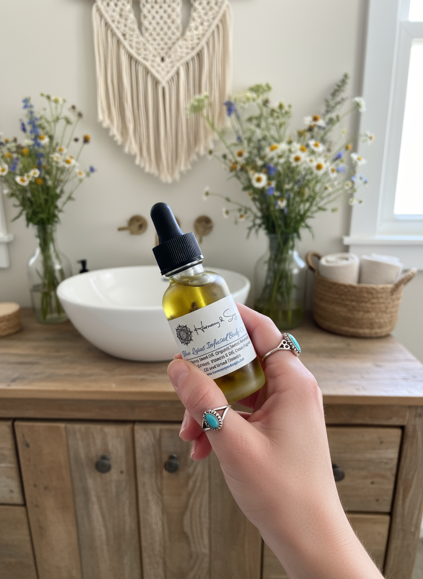 Blue Lotus Infused Body Oil - Limited Edition- Lotus Blossom Set, Egyptian Blue Lotus Oil, Sweet Almond Oil,  Hemp Seed Oil, Vitamin E Oil, Avocado Soap