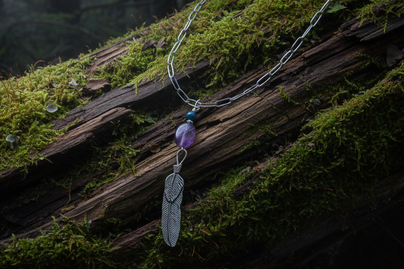 Paperclip Necklace, Steel Gemstone, Fluorite & Apatite