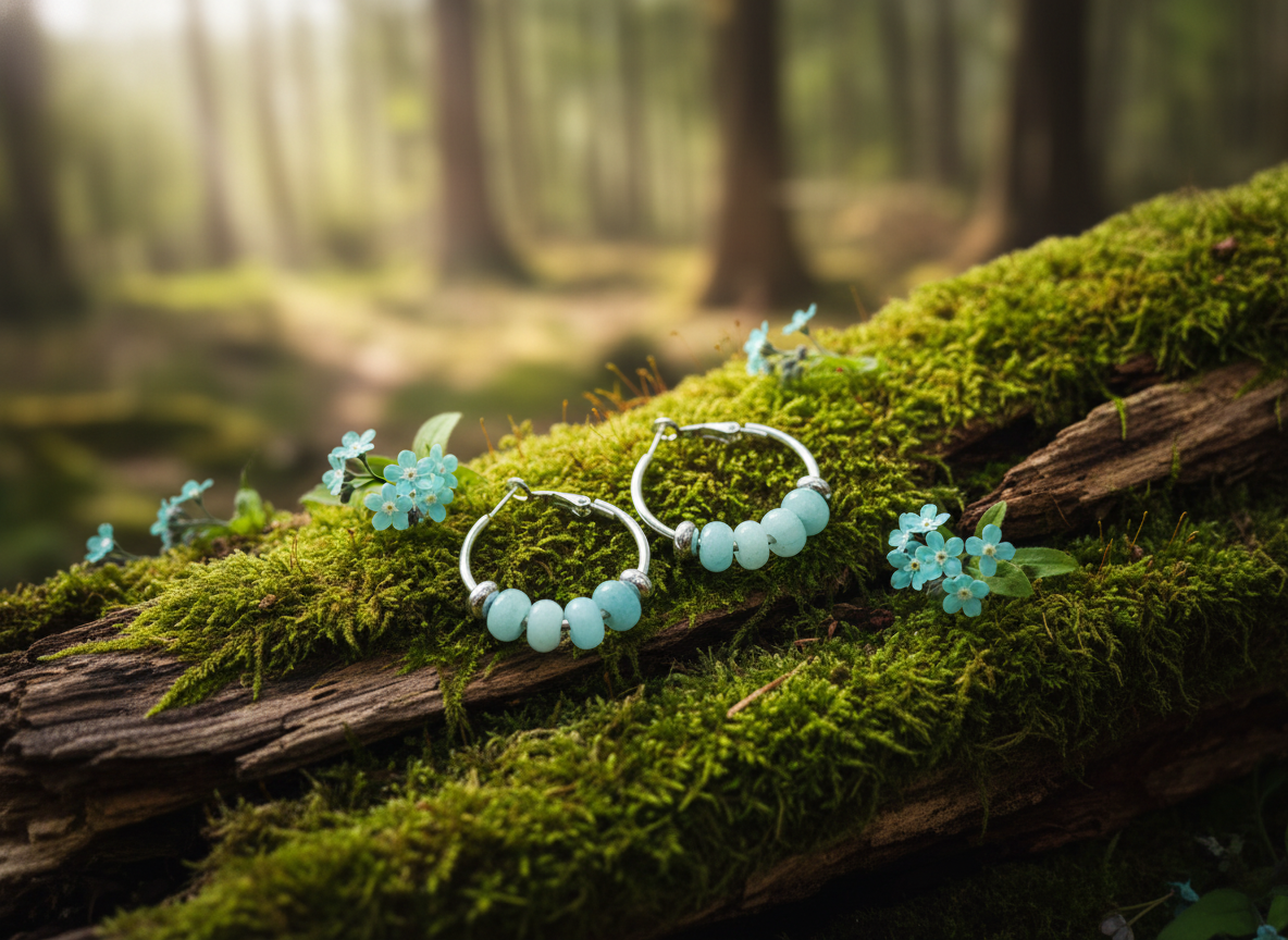 Amazonite Steel Beaded Hoop Earrings