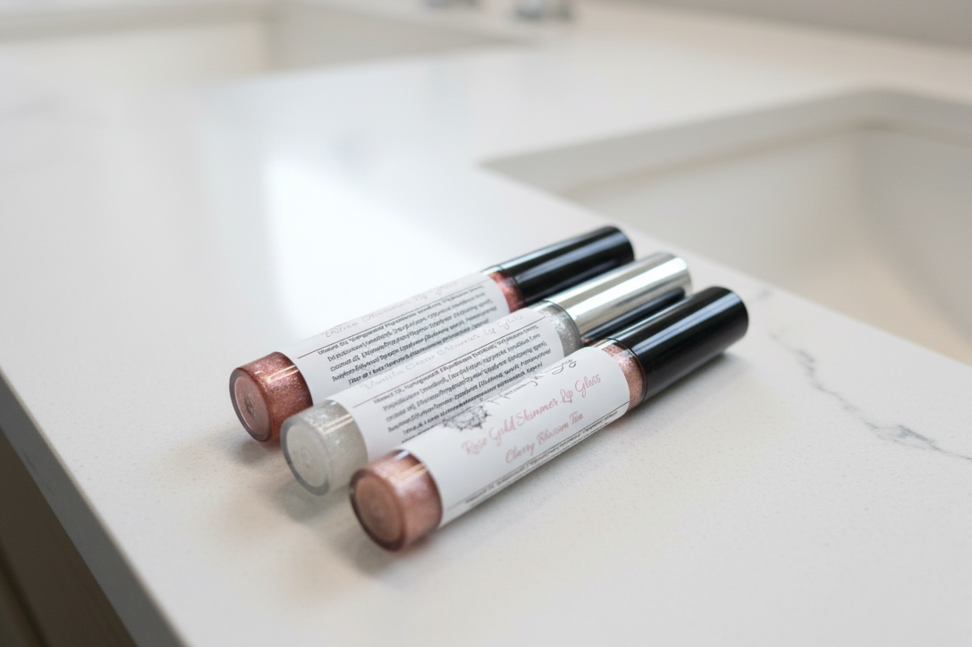 Lip Gloss, Olive Oil,  Sunflower Oil, Shimmer Gloss, Tinted, Mica