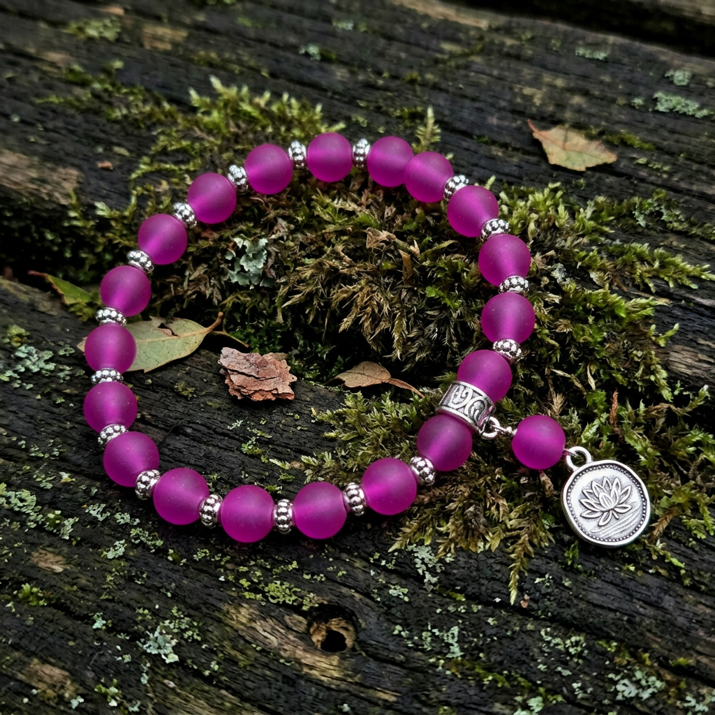 Pink Czech Glass Lotus Bracelet, Sea Glass, Average