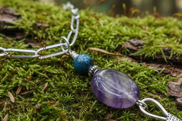 Paperclip Necklace, Steel Gemstone, Fluorite & Apatite