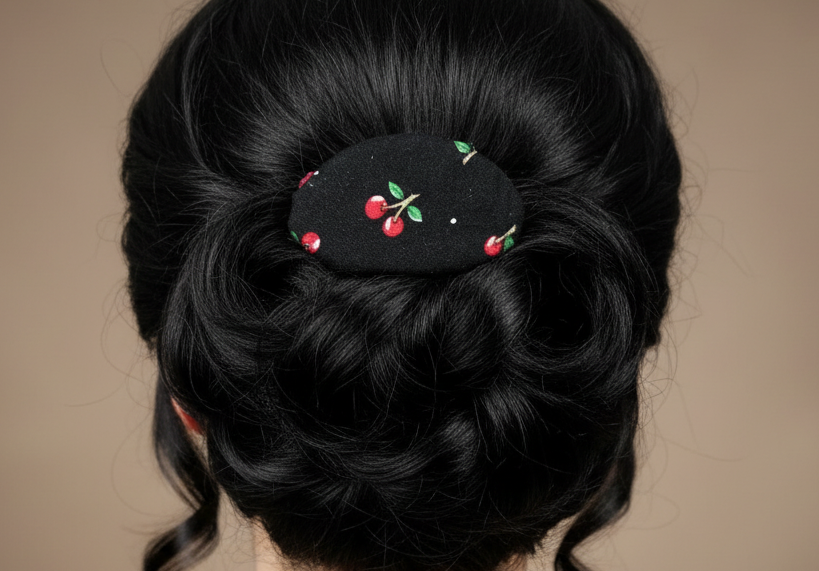 Cherries Fabric 🍒 Hair Clip, French Hair Clip,  2.25 Inch, Retro Clip, Cherry