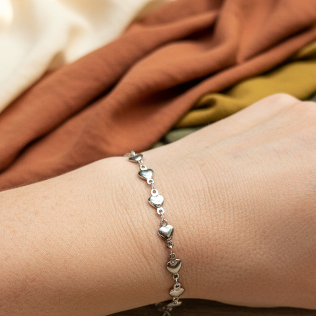 Steel Heart Bracelet, Apatite Gemstone, Minimalist, Heart