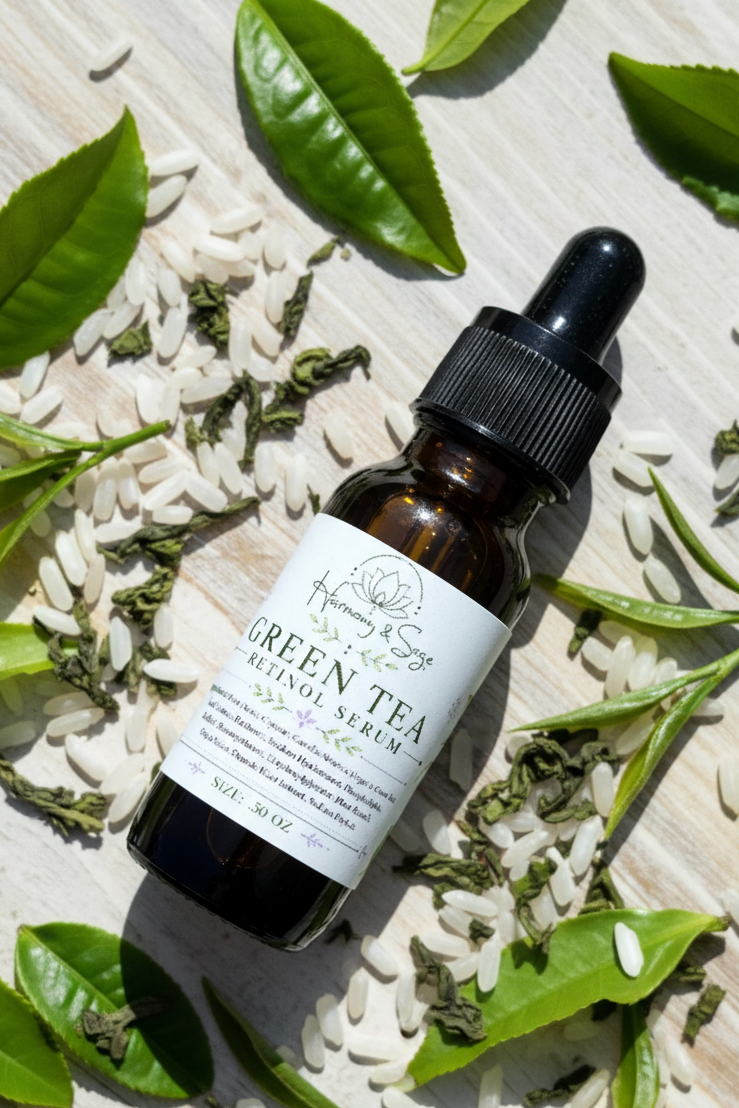 Green Tea Retinol Serum, Face Serum, Hyaluronic Acid, Skincare, pH Balanced,  Plant Based