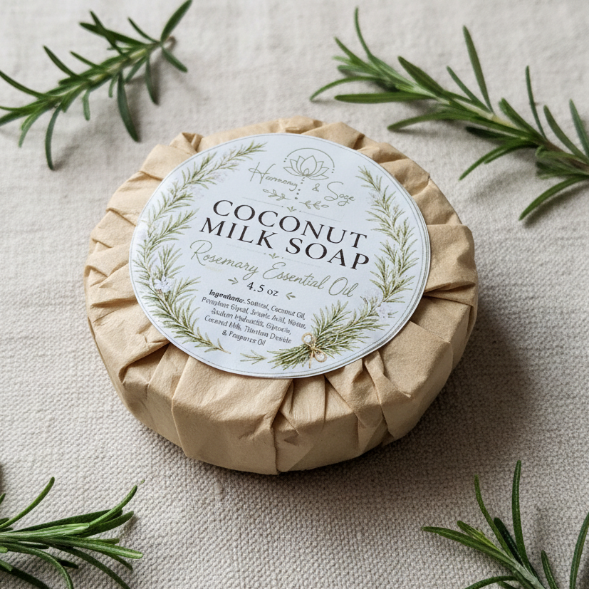Rosemary Coconut Milk Soap (Detergent Free), Holiday Soap, French Green Clay Soap