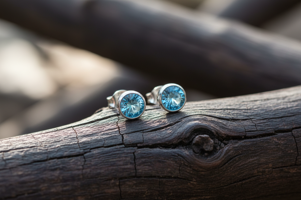 Light Blue Crystal Post Steel Earrings, Swarovski, Stud Earrings, Aquamarine,  Rare, Bezel Set, 4mm