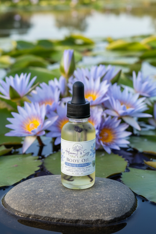 Blue Lotus Infused Body Oil - Limited Edition- Lotus Blossom, Egyptian Blue Lotus Oil, Sweet Almond Oil,  Hemp Seed Oil, Vitamin E Oil