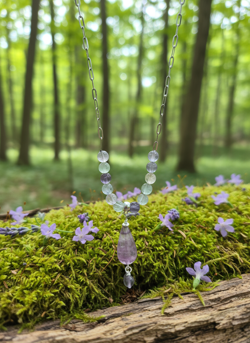 Fluorite Healing Steel Paperclip Necklace