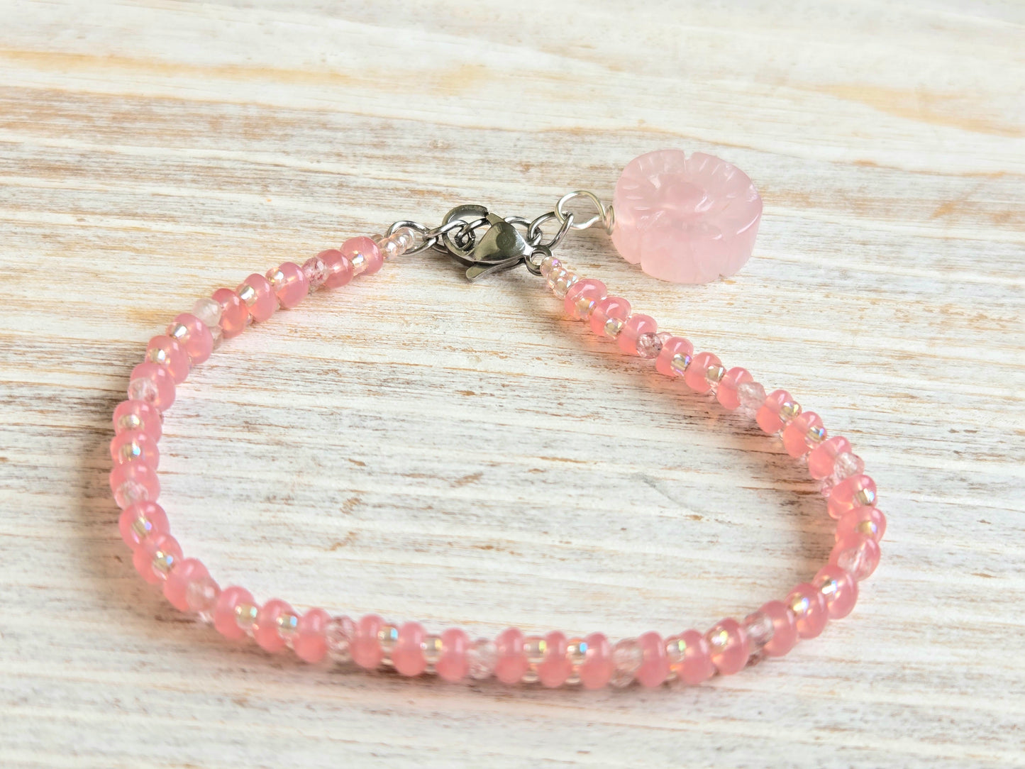 Strawberry Quartz Handbeaded Healing Bracelet
