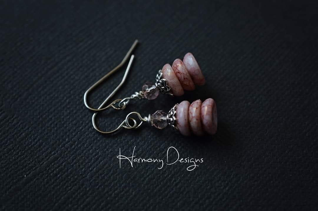 Pink Piggy Picasso Earrings,  Steel, Fishhook, Czech Earrings