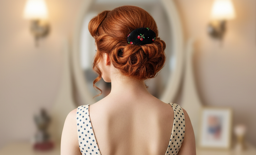 Cherries Fabric 🍒 Hair Clip, French Hair Clip,  2.25 Inch, Retro Clip, Cherry