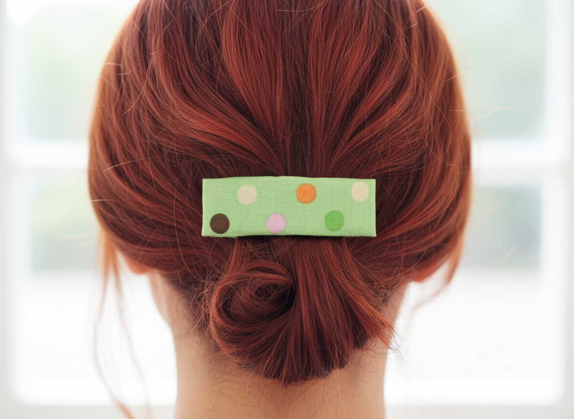 Polka Dot Fabric French Hair Clip, Large Fabric Clip, 3.5 Inch, Green Rectangle