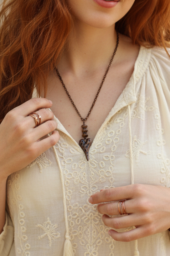 Copper Heart Necklace,  Boho Style, Clearance Jewelry