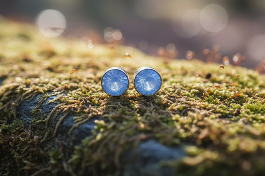 Air Blue Opal Swarovski 6.3mm Steel Bezel Stud Earrings, Clearance
