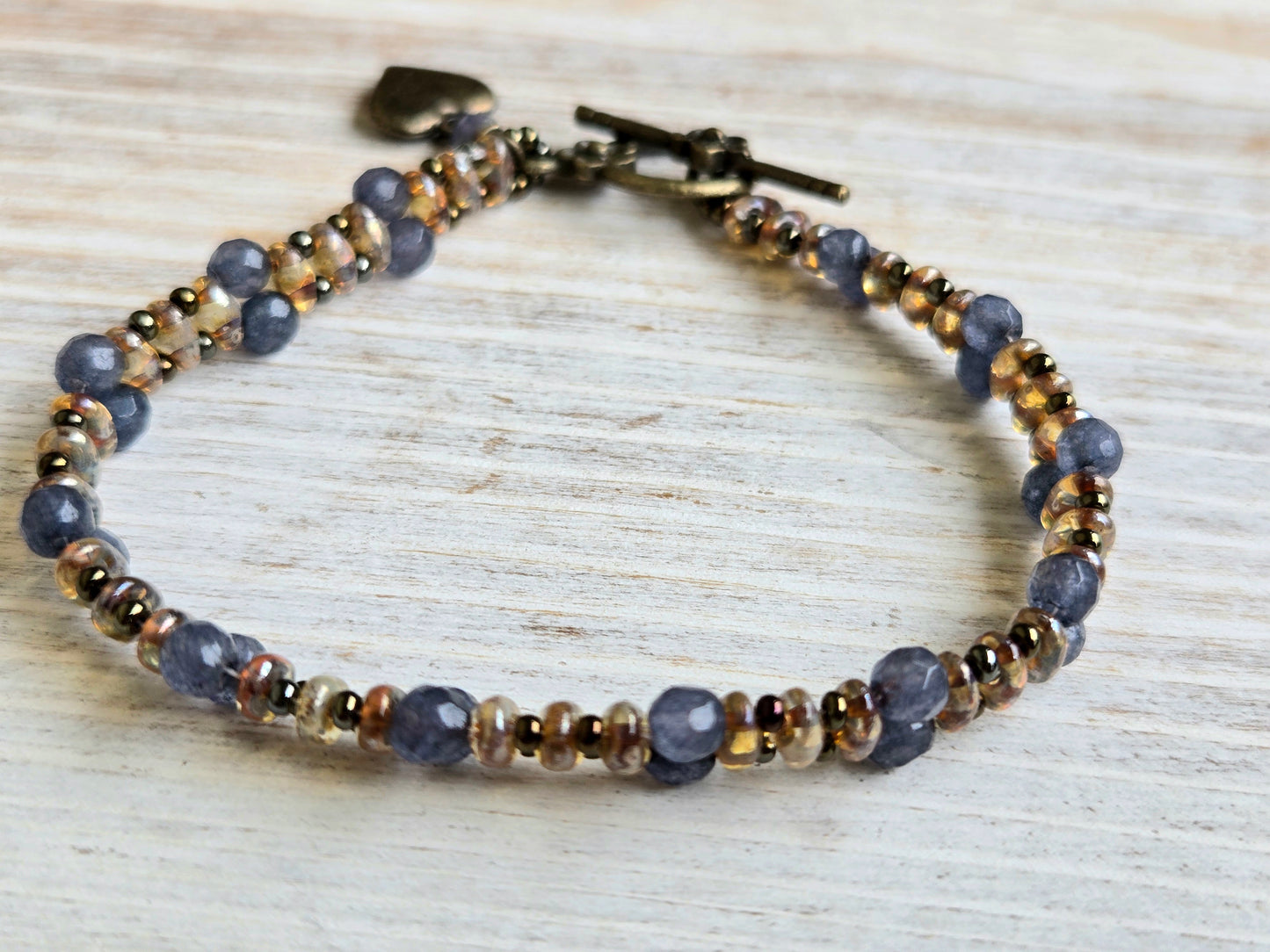 Iolite Bronze Handbeaded Healing Bracelet