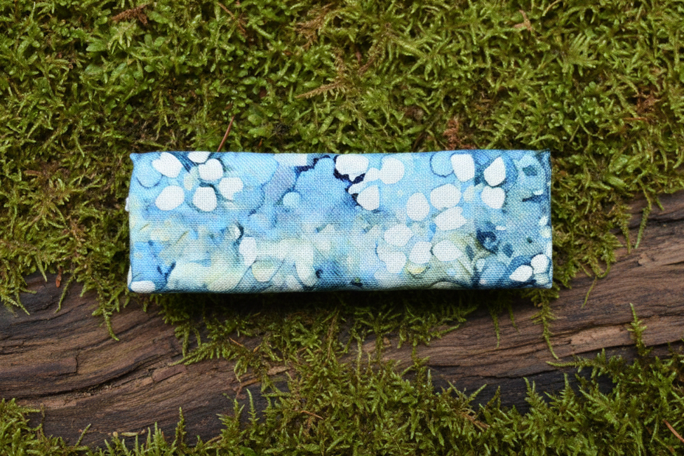 Blue Boho Batik French Hair Clip, Fabric Clip, 3.25 Inch, Rectangle, Leather Lined Barrette, Forest Whisper Fabric - Harmonyandsage